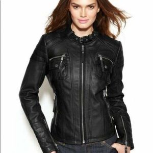 Michael Kors Leather Bomber Jacket